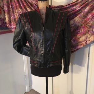 Vintage Black Leather Jacket. 80s Style